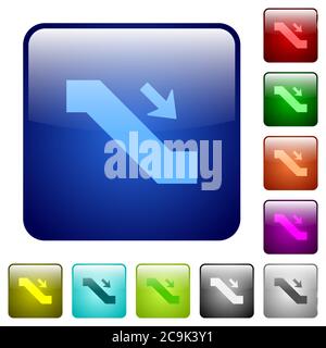 Escalator down sign icons in rounded square color glossy button set Stock Vector