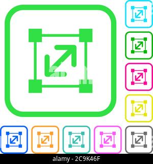 Resize element vivid colored flat icons in curved borders on white background Stock Vector