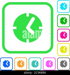 Clock vivid colored flat icons in curved borders on white background Stock Vector