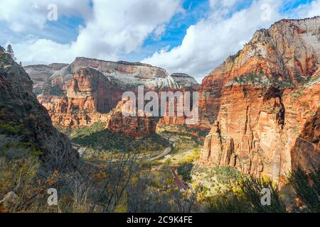 Aerial view of Big Bend from Hidden Canyon Trail. Zion National Park. Utah. USA Stock Photo
