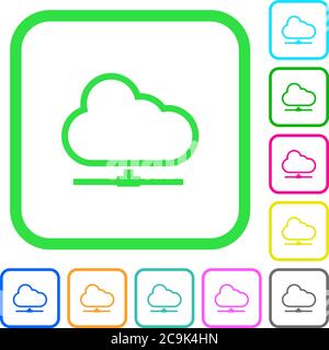 Cloud network vivid colored flat icons in curved borders on white background Stock Vector