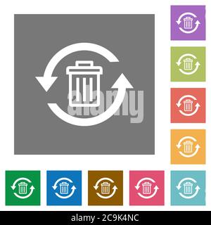 Undelete flat icons on simple color square backgrounds Stock Vector