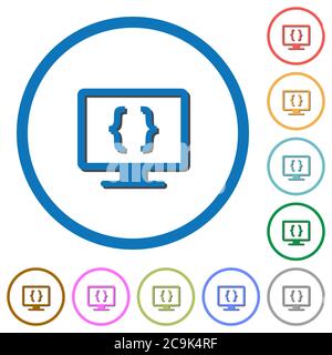 Developing application flat color vector icons with shadows in round outlines on white background Stock Vector