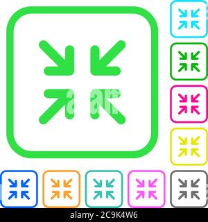 Minimize arrows vivid colored flat icons in curved borders on white background Stock Vector