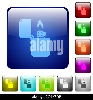 Lighter icons in rounded square color glossy button set Stock Vector