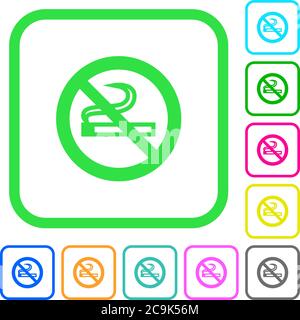 No smoking sign vivid colored flat icons in curved borders on white background Stock Vector