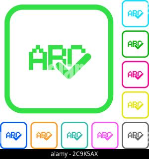 Spell check vivid colored flat icons in curved borders on white background Stock Vector