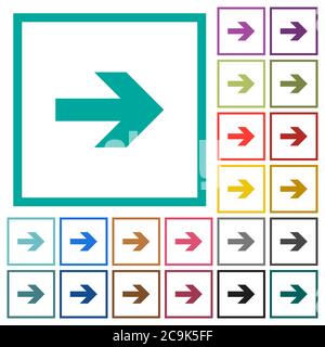 Right arrow flat color icons with quadrant frames on white background Stock Vector