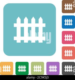 Fence white flat icons on color rounded square backgrounds Stock Vector