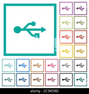 USB connection flat color icons with quadrant frames on white background Stock Vector