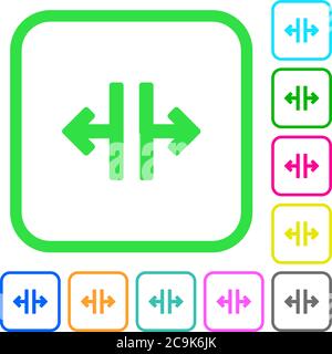 Vertical split tool vivid colored flat icons in curved borders on white background Stock Vector