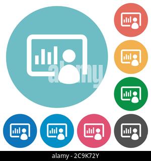 Presentation flat white icons on round color backgrounds Stock Vector