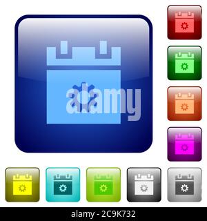 Schedule settings icons in rounded square color glossy button set Stock Vector