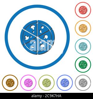 Pizza flat color vector icons with shadows in round outlines on white background Stock Vector