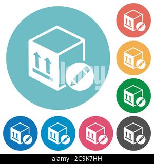 Package edit flat white icons on round color backgrounds Stock Vector