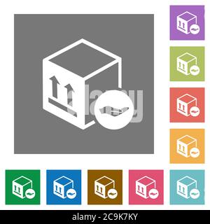 Package insurance flat icons on simple color square backgrounds Stock Vector