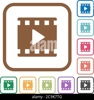 Movie play simple icons in color rounded square frames on white background Stock Vector