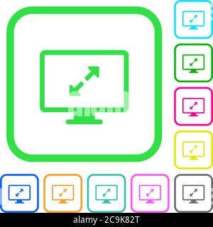 Adjust screen resolution vivid colored flat icons in curved borders on white background Stock Vector