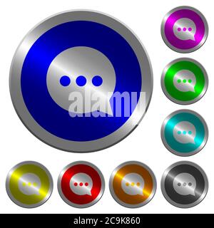 Working chat icons on round luminous coin-like color steel buttons Stock Vector
