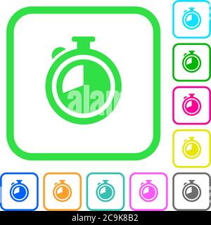 Timer vivid colored flat icons in curved borders on white background Stock Vector