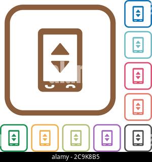 Mobile adjust settings simple icons in color rounded square frames on white background Stock Vector
