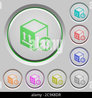 Package shipping time color icons on sunk push buttons Stock Vector