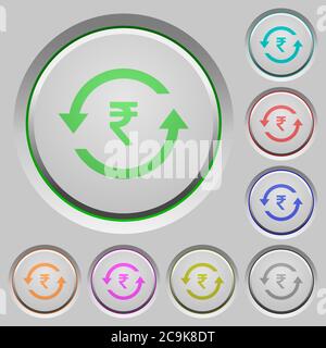 Rupee pay back color icons on sunk push buttons Stock Vector