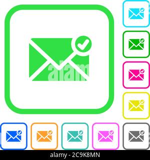 Mail sent vivid colored flat icons in curved borders on white background Stock Vector
