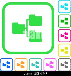 Shared folders vivid colored flat icons in curved borders on white background Stock Vector
