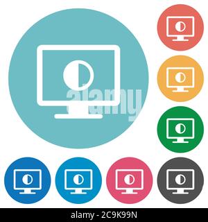 Adjust screen contrast flat white icons on round color backgrounds Stock Vector