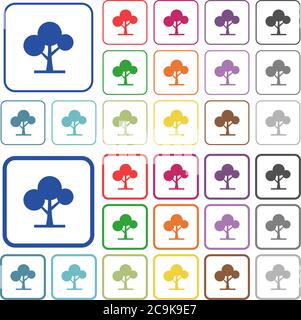 Leafy tree color flat icons in rounded square frames. Thin and thick versions included. Stock Vector