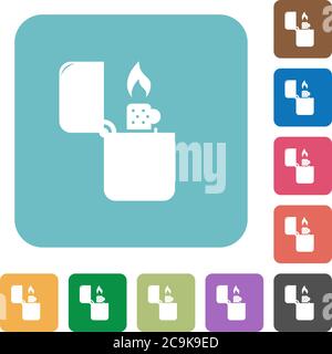 Lighter white flat icons on color rounded square backgrounds Stock Vector