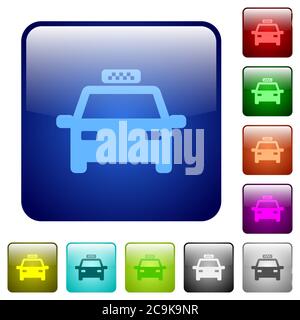 Taxi car icons in rounded square color glossy button set Stock Vector