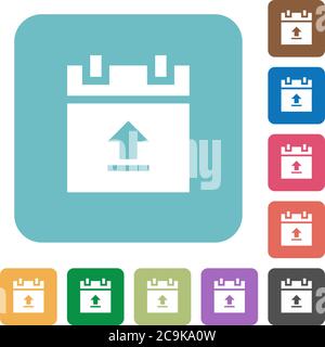 Upload schedule data white flat icons on color rounded square backgrounds Stock Vector