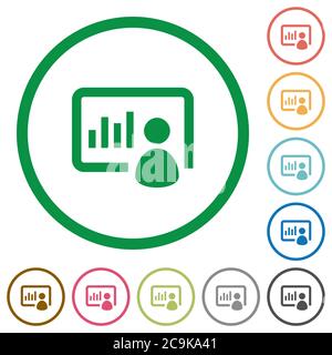 Presentation flat color icons in round outlines on white background Stock Vector