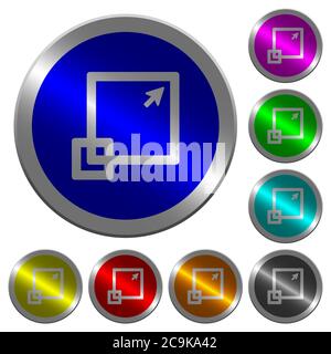 Maximize window icons on round luminous coin-like color steel buttons Stock Vector