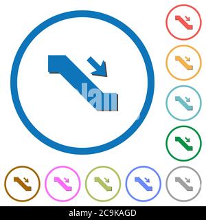 Escalator down sign flat color vector icons with shadows in round outlines on white background Stock Vector