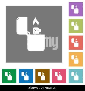 Lighter flat icons on simple color square backgrounds Stock Vector