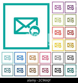 Reply mail flat color icons with quadrant frames on white background Stock Vector