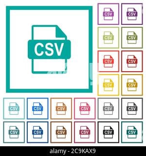 CSV file format flat color icons with quadrant frames on white background Stock Vector