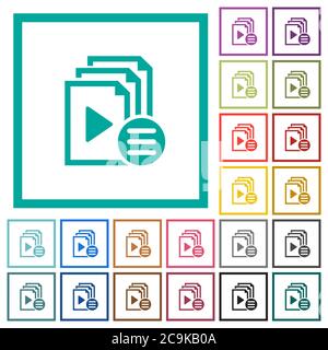 Playlist options flat color icons with quadrant frames on white background Stock Vector