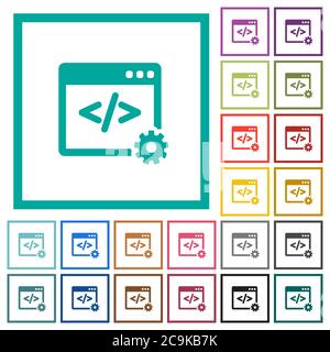 Web development flat color icons with quadrant frames on white background Stock Vector