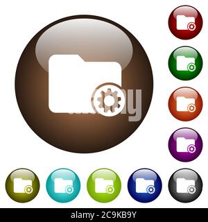 Directory settings white icons on round color glass buttons Stock Vector