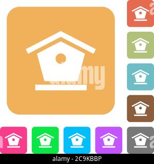 Bird feeder flat icons on rounded square vivid color backgrounds. Stock Vector