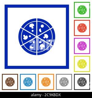 Pizza flat color icons in square frames on white background Stock Vector