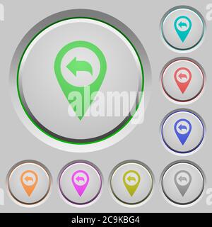 Previous GPS map location color icons on sunk push buttons Stock Vector