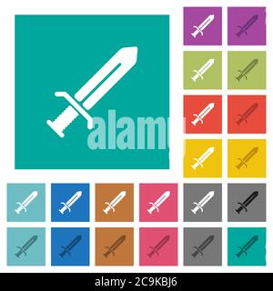 Sword multi colored flat icons on plain square backgrounds. Included white and darker icon variations for hover or active effects. Stock Vector