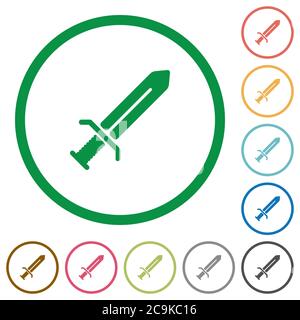 Sword flat color icons in round outlines on white background Stock Vector