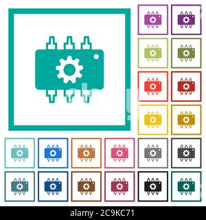 Hardware settings flat color icons with quadrant frames on white background Stock Vector