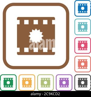 Certified movie simple icons in color rounded square frames on white background Stock Vector